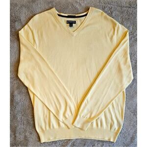 Stafford Butter Yellow V Neck Sweater 100% Pima Cotton, Mens Sz L NEW